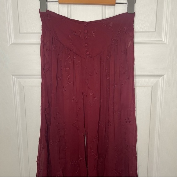 Anthropologie NWT Two Piece Set Burgundy Sheer Embroidered XXS - Picture 10 of 13